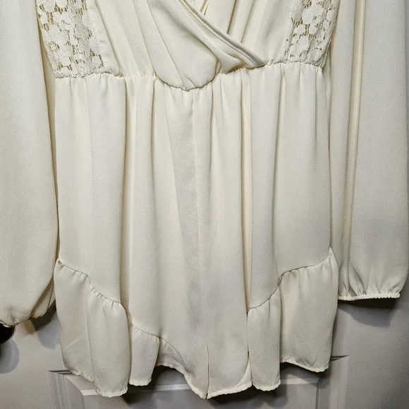 Miin Ivory Lace Long Sleeve Romper Size L Boho Bridal Chic Romantic One Piece - Picture 9 of 16